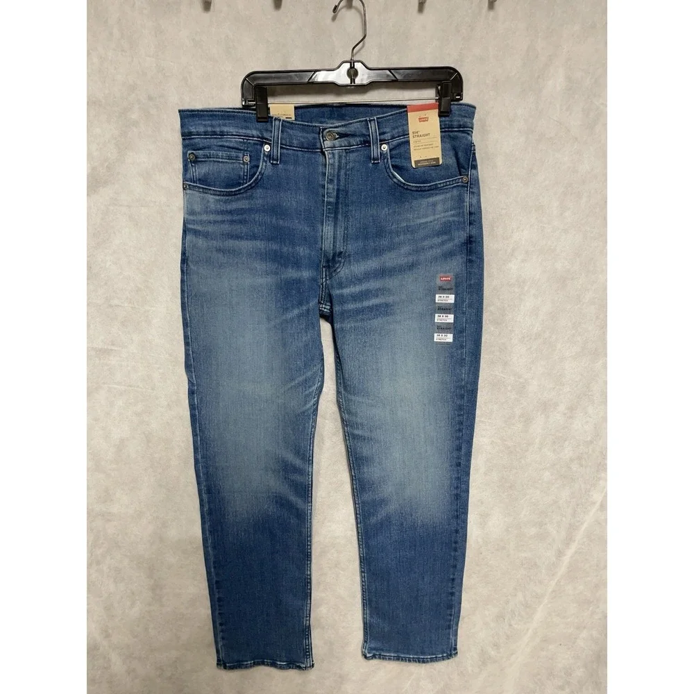 NWT Levi's 514 Jeans Men 36X30 Blue Denim Pants Straight Pocket Whiskered Cowboy